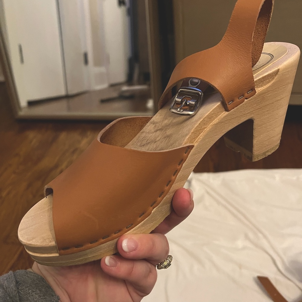 No. 6 Erika Clog on High Heel in Caramel size 39